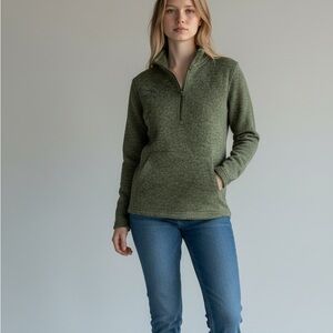 NWT Eddie Bauer Women’s Medium Green 1/4 Zip Pullover Fleece Sweater